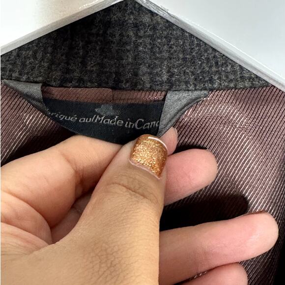 IKE Behar 100% Wool Charcoal Espresso Plaid Made in Canada Men's Coat Size 42 R - Picture 8 of 10